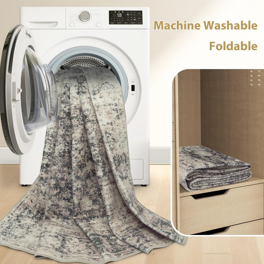 【並行輸入品】5x7 エリアラグ 洗えるラグ:ラージ ヴィンテージ 抽象 リビングルーム ラグ ソフト 滑り止め 薄いカーペット 屋内 床 汚れ_9