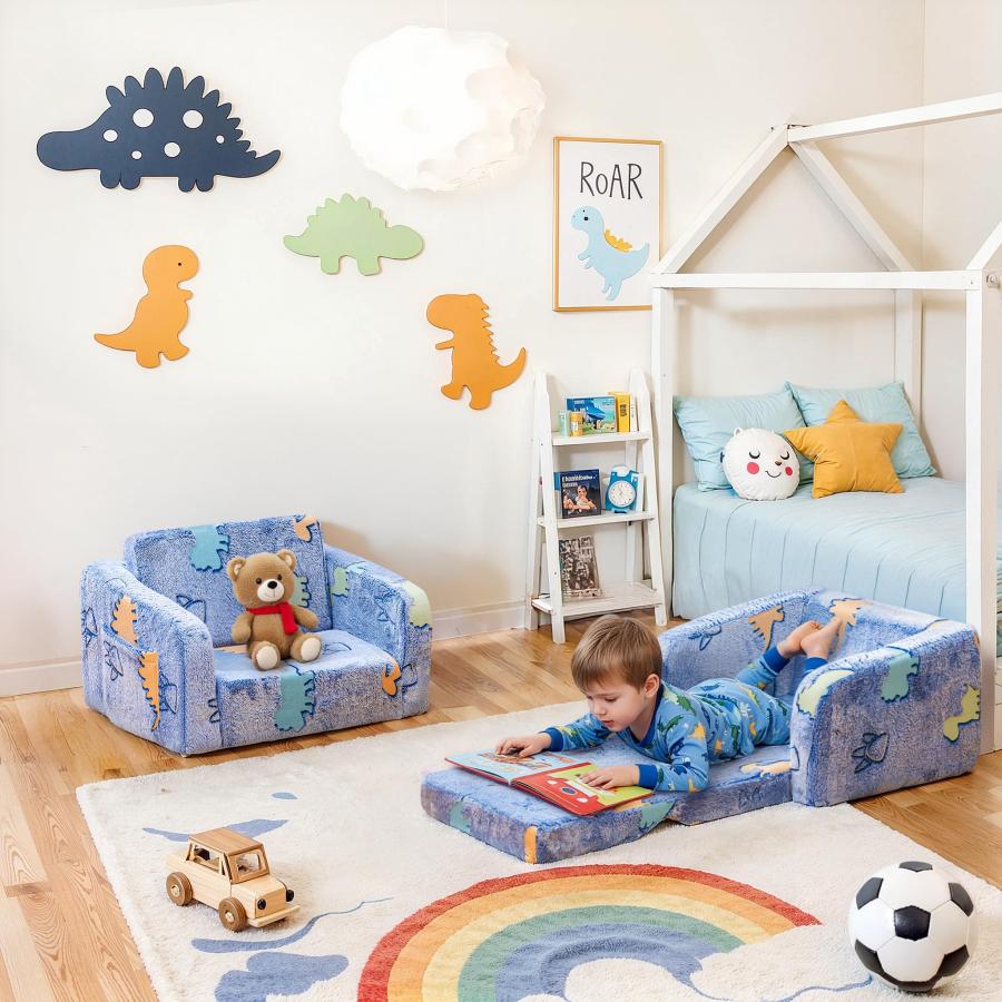 【並行輸入品】Lamerge 2イン1 ソフト幼児用ソファ折りたたみ式、折りたたみ式幼児用椅子、暗闇で光る子供用ソファ、プレイルーム用、コンバー