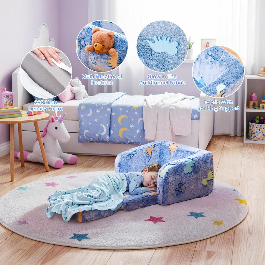 【並行輸入品】Lamerge 2イン1 ソフト幼児用ソファ折りたたみ式、折りたたみ式幼児用椅子、暗闇で光る子供用ソファ、プレイルーム用、コンバー