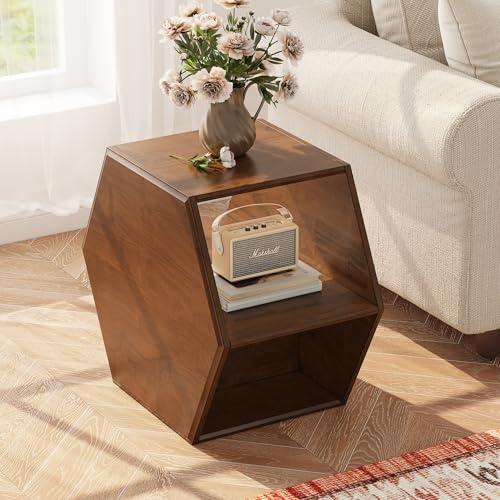 【並行輸入品】 PADMA HOUSE Solid Wood Small End Table， Fully Assembled Hexagon