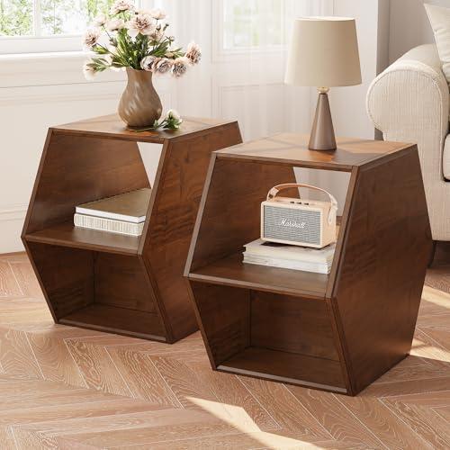 【並行輸入品】 PADMA HOUSE Solid Wood Small End Table， Fully Assembled Hexagon
