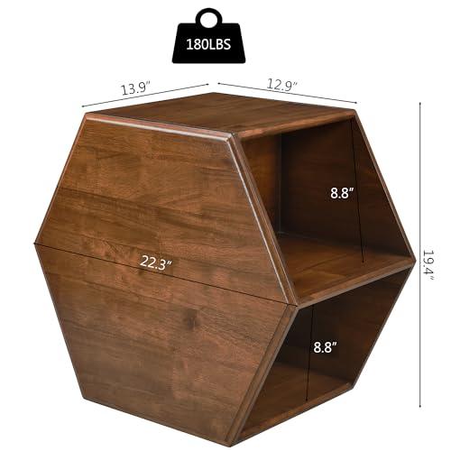 【並行輸入品】 PADMA HOUSE Solid Wood Small End Table， Fully Assembled Hexagon