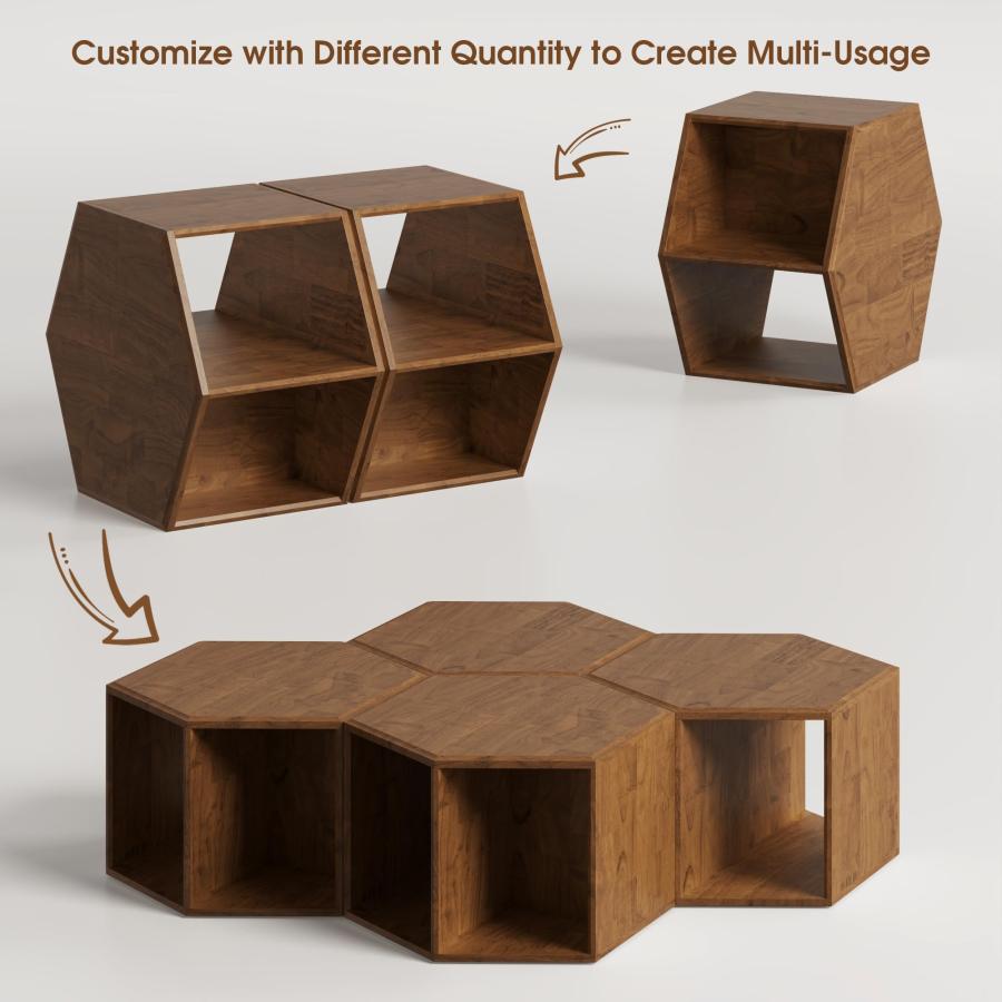 【並行輸入品】 PADMA HOUSE Solid Wood Small End Table， Fully Assembled Hexagon