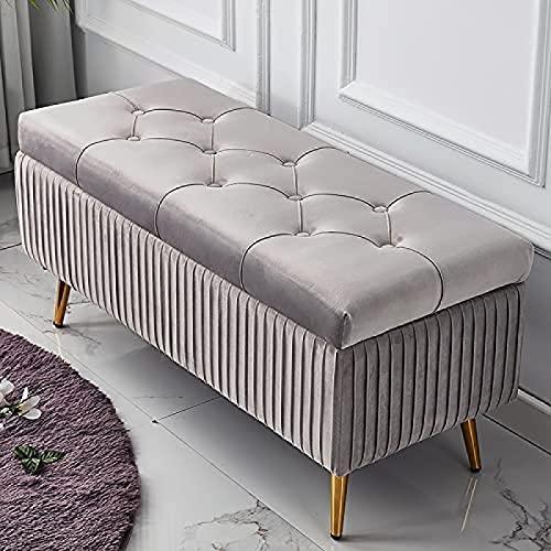 【並行輸入品】 WENWENLEE Velvet Upholstered Storage Bench， Living Room Entry Sh