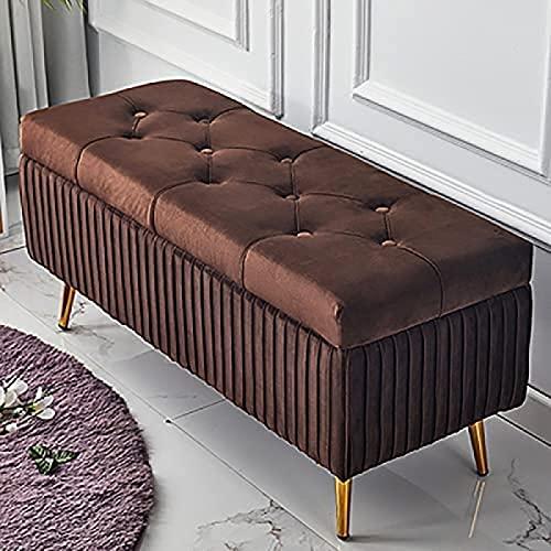【並行輸入品】 WENWENLEE Velvet Upholstered Storage Bench， Living Room Entry Sh