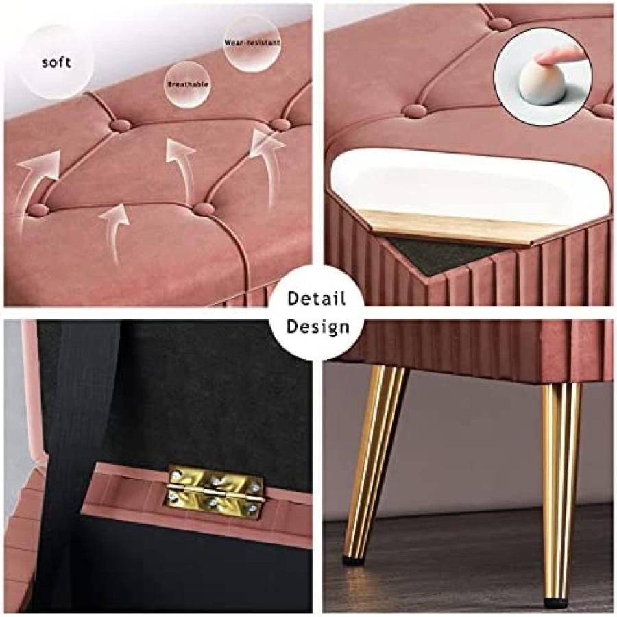 【並行輸入品】 WENWENLEE Velvet Upholstered Storage Bench， Living Room Entry Sh