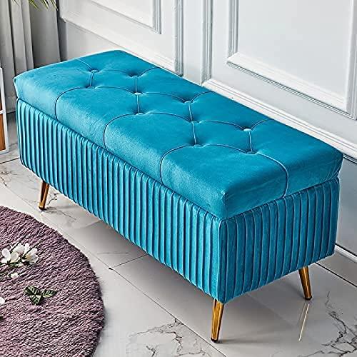 【並行輸入品】 WENWENLEE Velvet Upholstered Storage Bench， Living Room Entry Sh