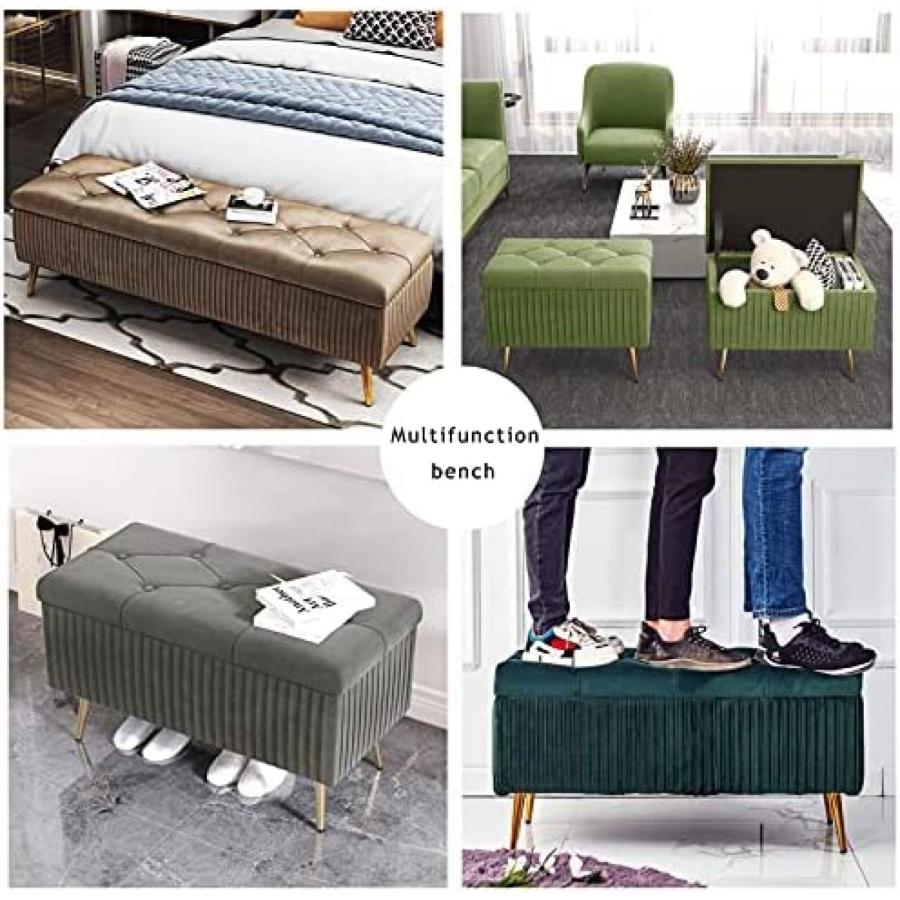 【並行輸入品】 WENWENLEE Velvet Upholstered Storage Bench， Living Room Entry Sh