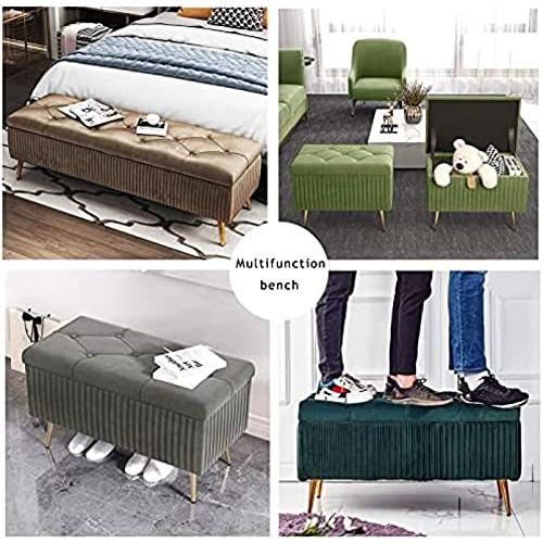 【並行輸入品】 WENWENLEE Velvet Upholstered Storage Bench， Living Room Entry Sh