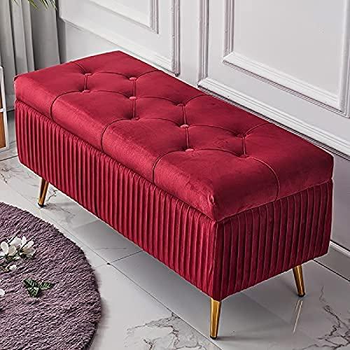 【並行輸入品】 WENWENLEE Velvet Upholstered Storage Bench， Living Room Entry Sh