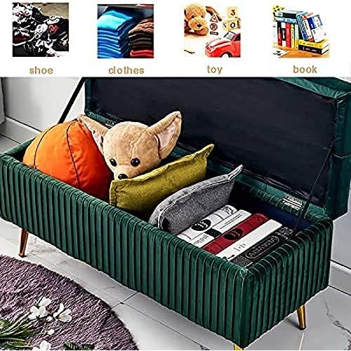 【並行輸入品】 WENWENLEE Velvet Upholstered Storage Bench， Living Room Entry Sh