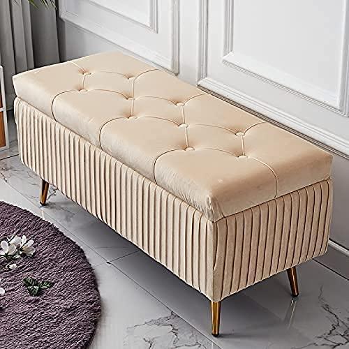 【並行輸入品】 WENWENLEE Velvet Upholstered Storage Bench， Living Room Entry Sh