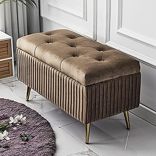 【並行輸入品】 WENWENLEE Velvet Upholstered Storage Bench， Living Room Entry Sh
