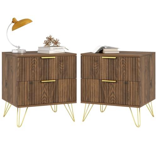 【並行輸入品】 Sscaktu Nightstand Set of 2， Fluted Night Stand with 2 Drawers，