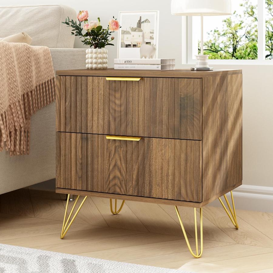 【並行輸入品】 Sscaktu Nightstand Set of 2， Fluted Night Stand with 2 Drawers，