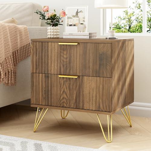 【並行輸入品】 Sscaktu Nightstand Set of 2， Fluted Night Stand with 2 Drawers，