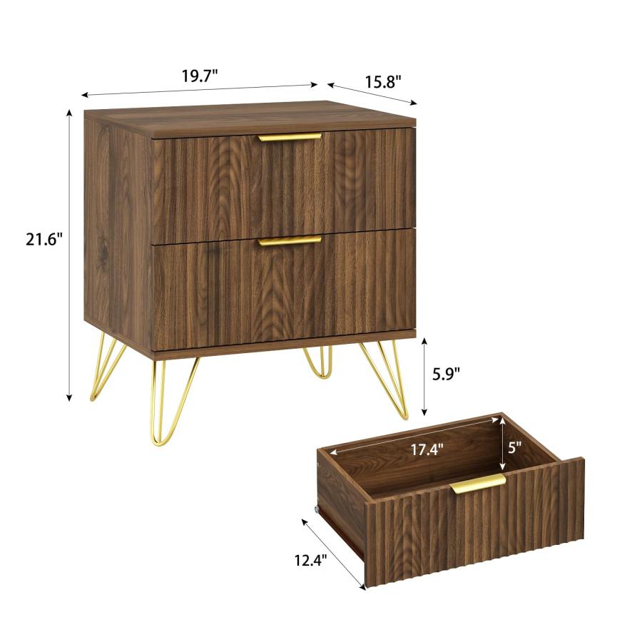 【並行輸入品】 Sscaktu Nightstand Set of 2， Fluted Night Stand with 2 Drawers，