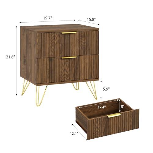 【並行輸入品】 Sscaktu Nightstand Set of 2， Fluted Night Stand with 2 Drawers，
