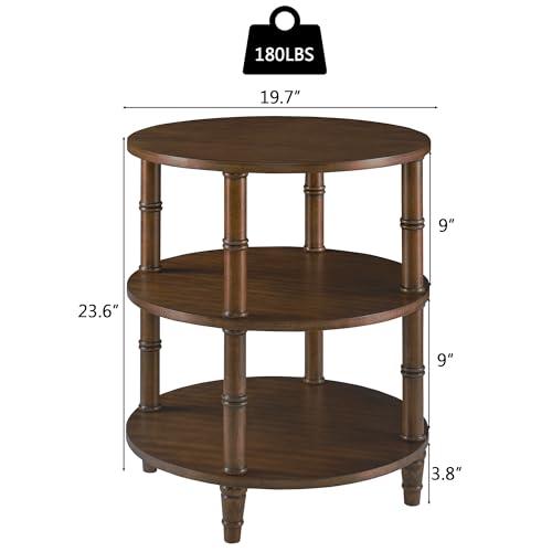 【並行輸入品】 3 Tier Solid Wood Round End Table， Sofa Side Table with Open Sto_4