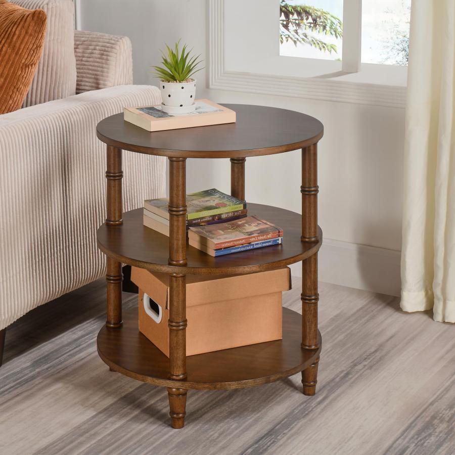 【並行輸入品】 3 Tier Solid Wood Round End Table， Sofa Side Table with Open Sto_6