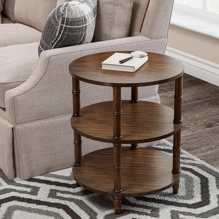 【並行輸入品】 3 Tier Solid Wood Round End Table， Sofa Side Table with Open Sto_9