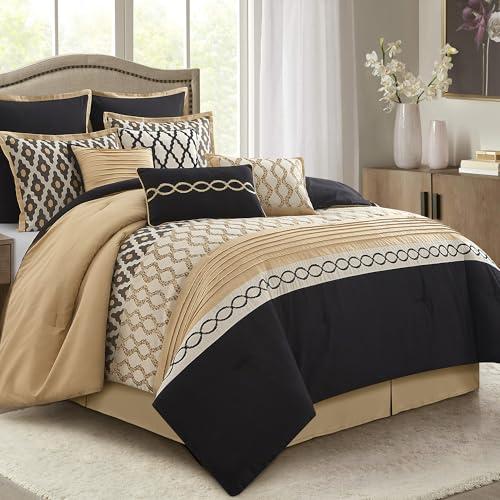 【並行輸入品】 LANCO MODERN LIFESTYLE Queen Comforter Set， Black Gold， 10 Piece_1