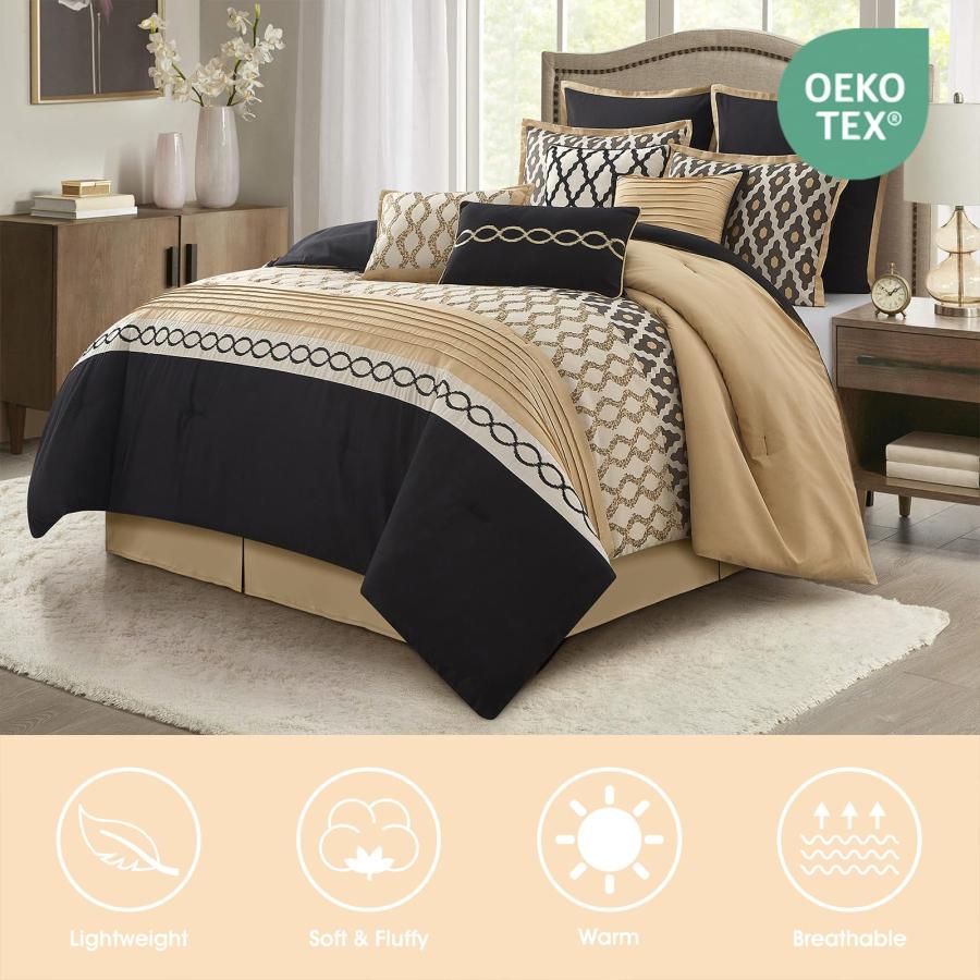 【並行輸入品】 LANCO MODERN LIFESTYLE Queen Comforter Set， Black Gold， 10 Piece_3