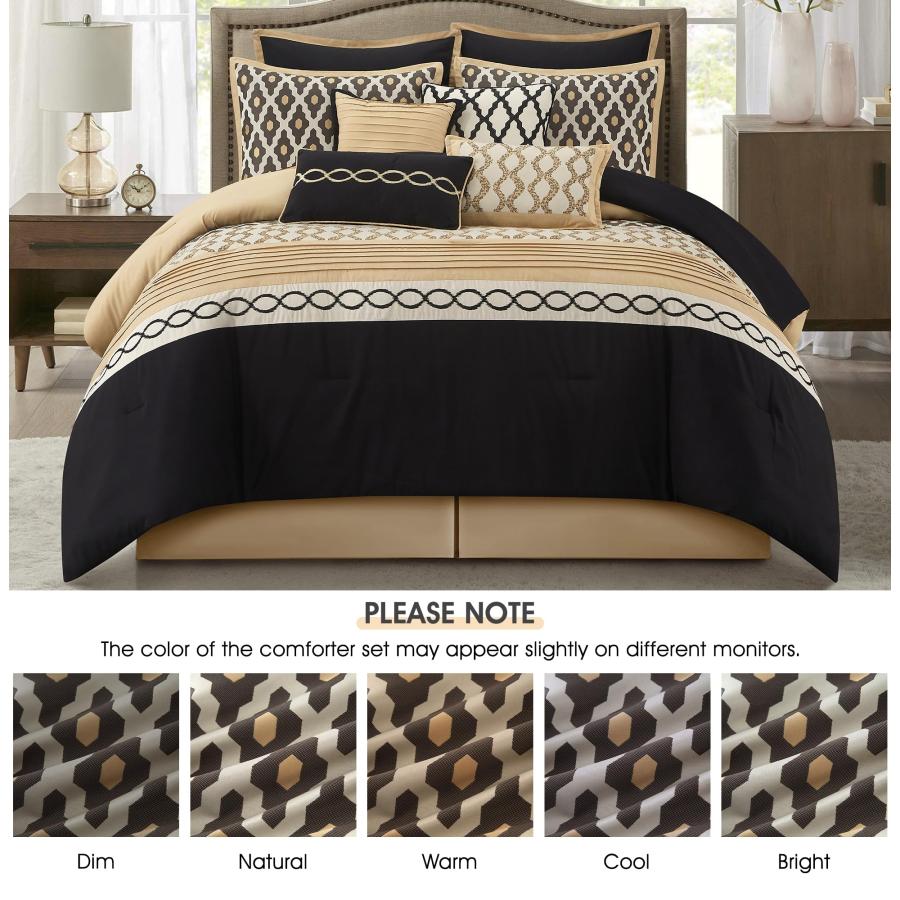 【並行輸入品】 LANCO MODERN LIFESTYLE Queen Comforter Set， Black Gold， 10 Piece_6