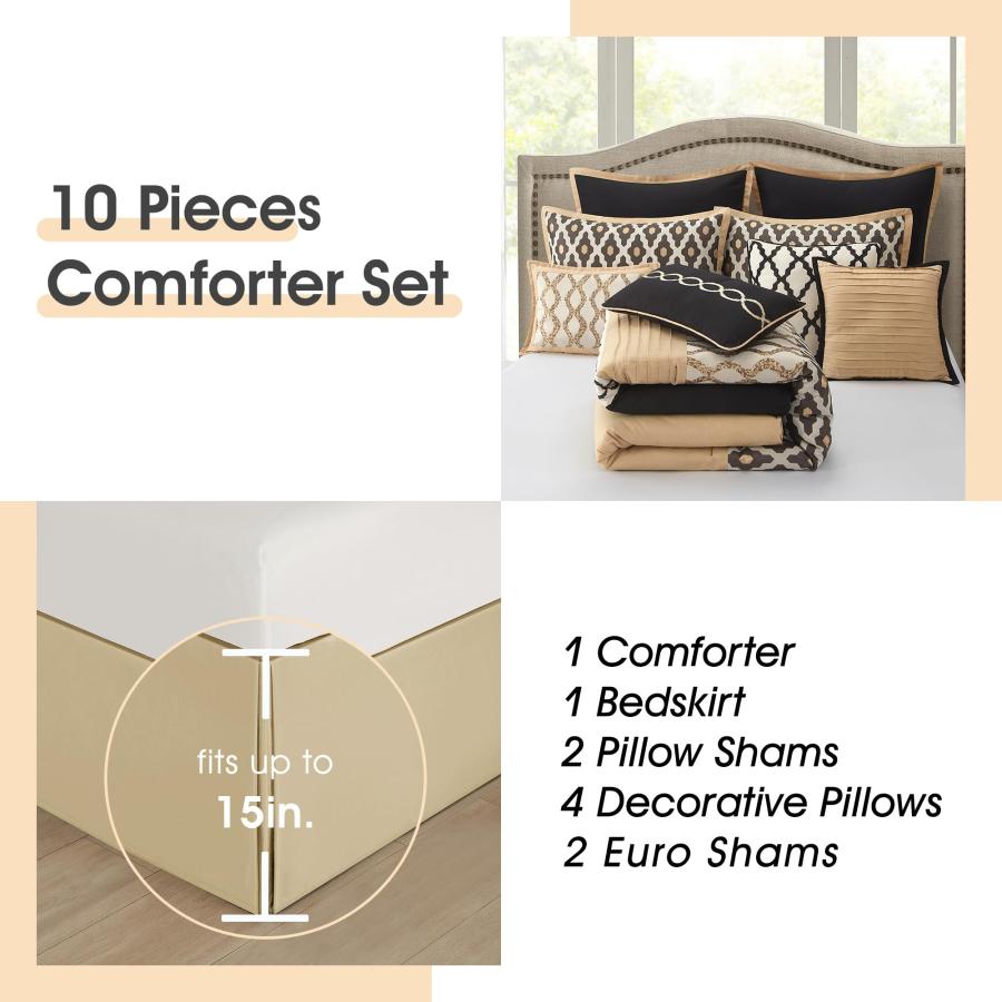 【並行輸入品】 LANCO MODERN LIFESTYLE Queen Comforter Set， Black Gold， 10 Piece_9