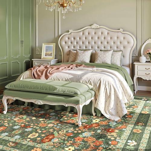 【並行輸入品】Deerly Boho 花柄 エリアラグ セージグリーン 8x10 Deerly Green Washable Floral Ru