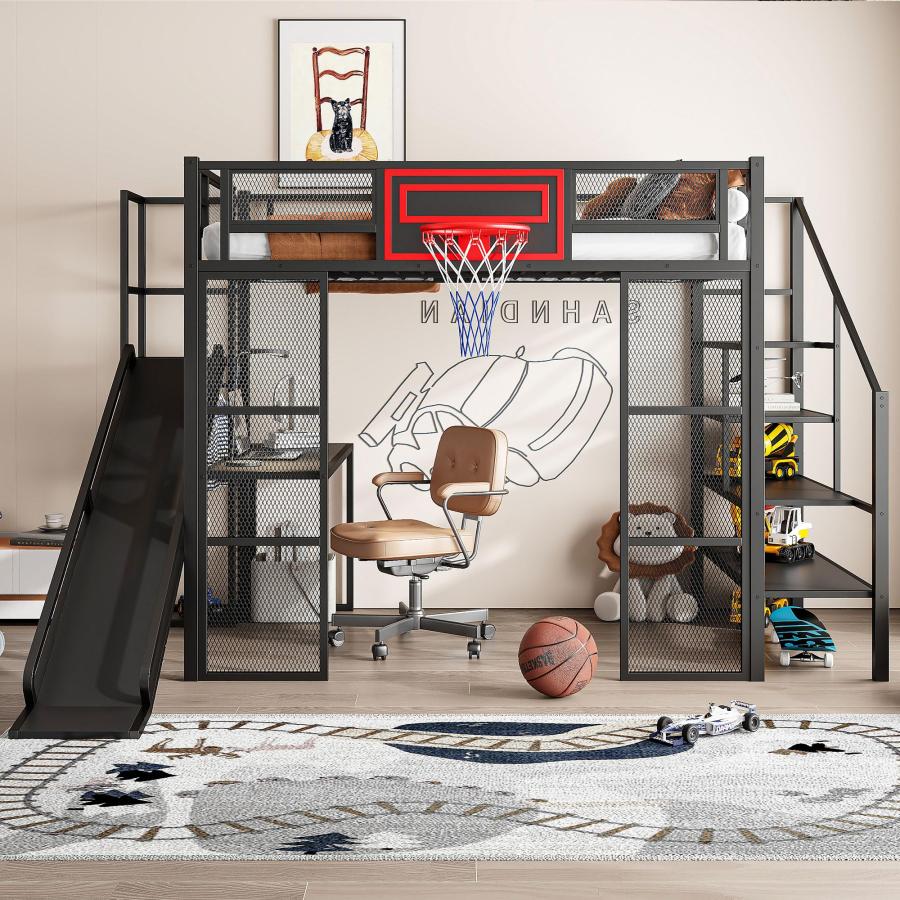 【並行輸入品】 SOFTSEA Full Size Loft Bed with Desk & Stairs， Metal Loft Bed wi_3