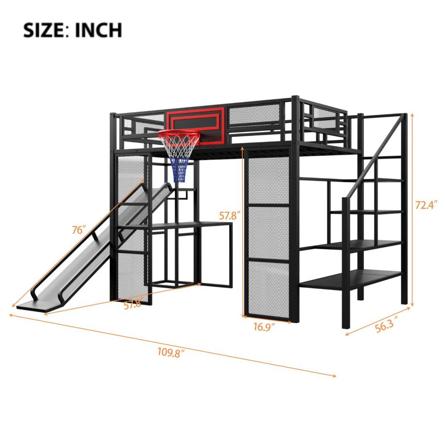 【並行輸入品】 SOFTSEA Full Size Loft Bed with Desk & Stairs， Metal Loft Bed wi_6