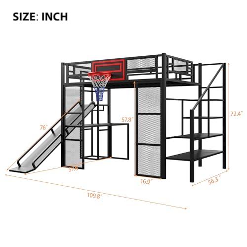 【並行輸入品】 SOFTSEA Full Size Loft Bed with Desk & Stairs， Metal Loft Bed wi_7