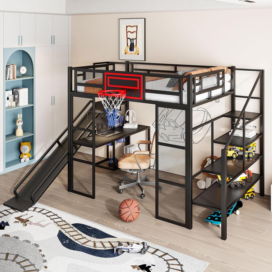 【並行輸入品】 SOFTSEA Full Size Loft Bed with Desk & Stairs， Metal Loft Bed wi_9