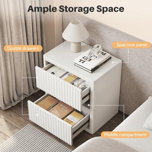 【並行輸入品】Dripex (ドリペックス) 溝付きナイトスタンド 引き出し2個付き 大型 ワイドウッド ナイトスタンド ベッドサイドテーブル_4
