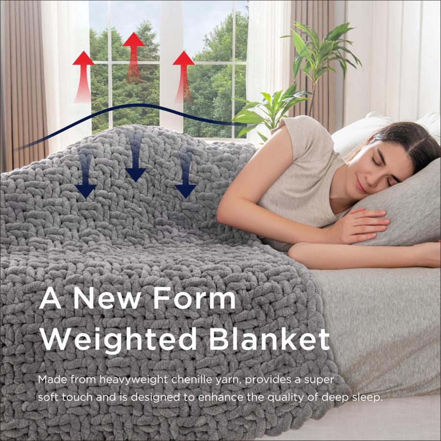 【並行輸入品】Maetoow ハンドメイド7ポンドソフトニット加重ブランケット、40 x 60インチ 通気性 チャンキーニット 重力ブランケット_3