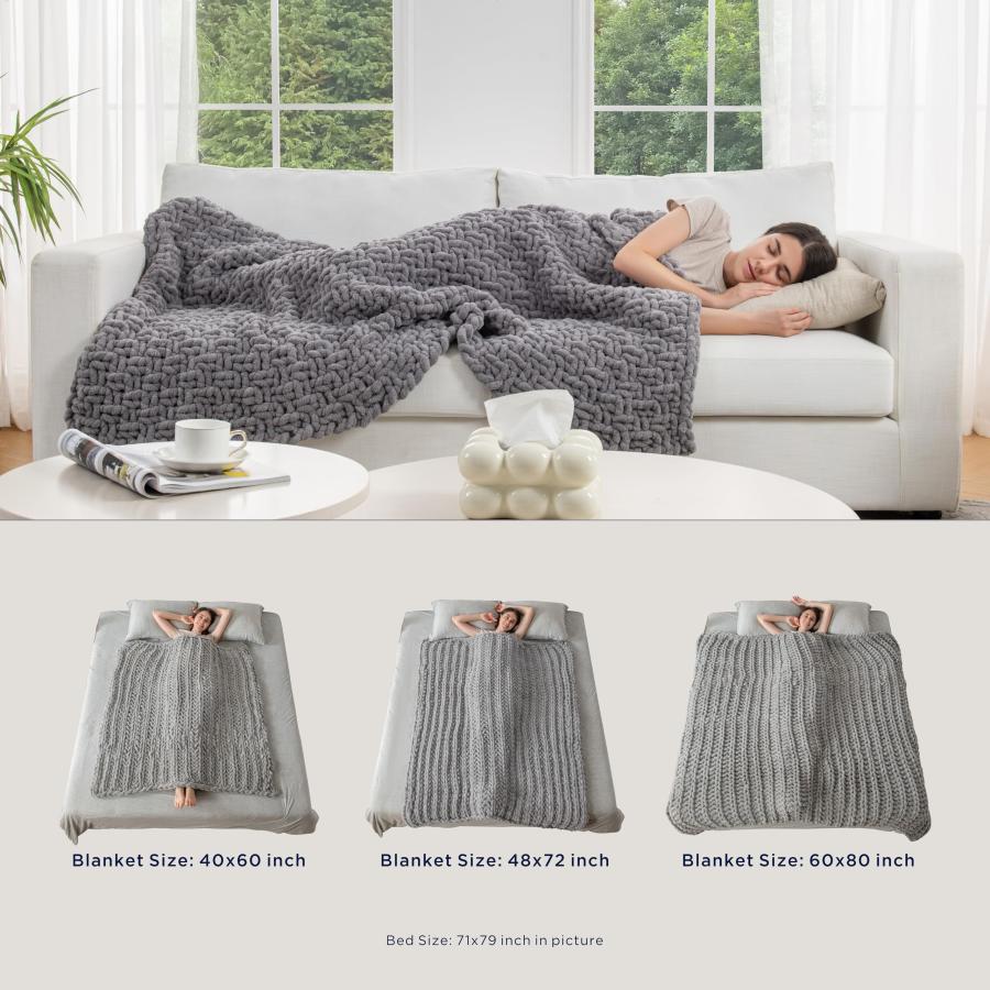 【並行輸入品】Maetoow ハンドメイド7ポンドソフトニット加重ブランケット、40 x 60インチ 通気性 チャンキーニット 重力ブランケット_9