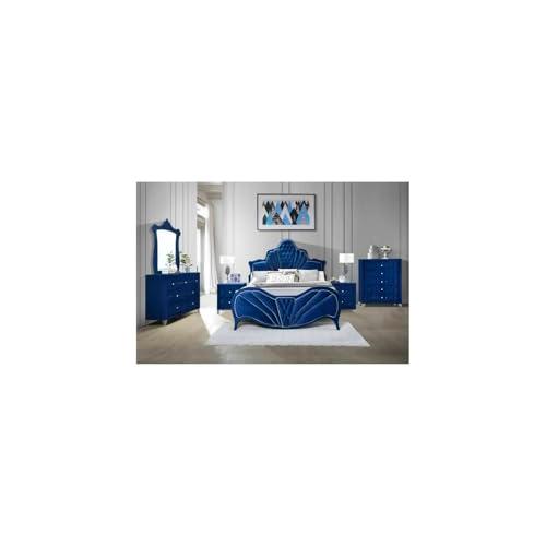 【並行輸入品】 Maykoosh Velvet King Bed Frame with Headboard Blue Upholstered Pの画像