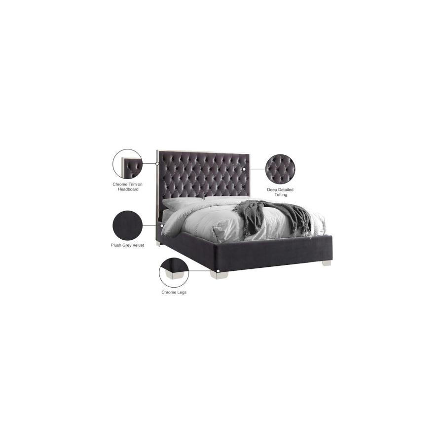 【並行輸入品】 HomeStock Velvet Upholstered Bed with Stainless Steel Frame   Moの画像