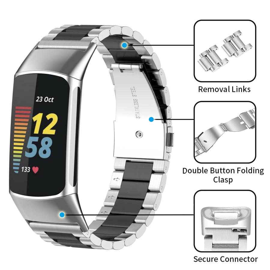 【並行輸入品】 Gheper Metal Band Compatible with Fitbit Charge 6/Charge 5 Stainの画像