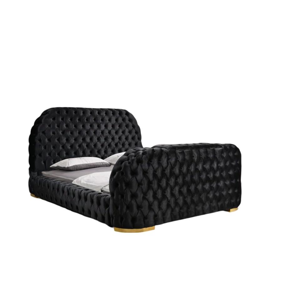 【並行輸入品】 First of a Kind Leon Velvet Queen Bed Frame with TV Stand \u0026 Fireの画像