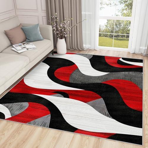 【並行輸入品】 Modern Rugs for Living Room Abstract Rug， 5x8 Rug， Red Black W_1