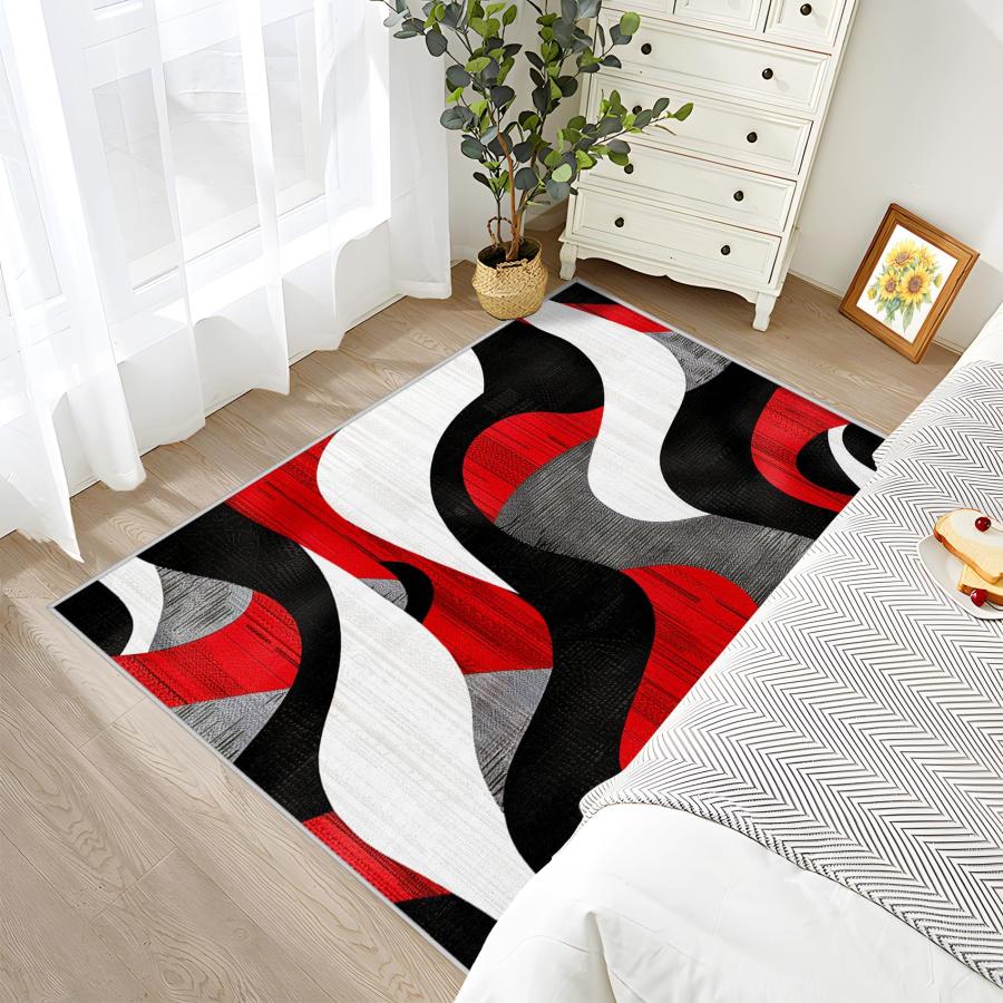 【並行輸入品】 Modern Rugs for Living Room Abstract Rug， 5x8 Rug， Red Black W_9