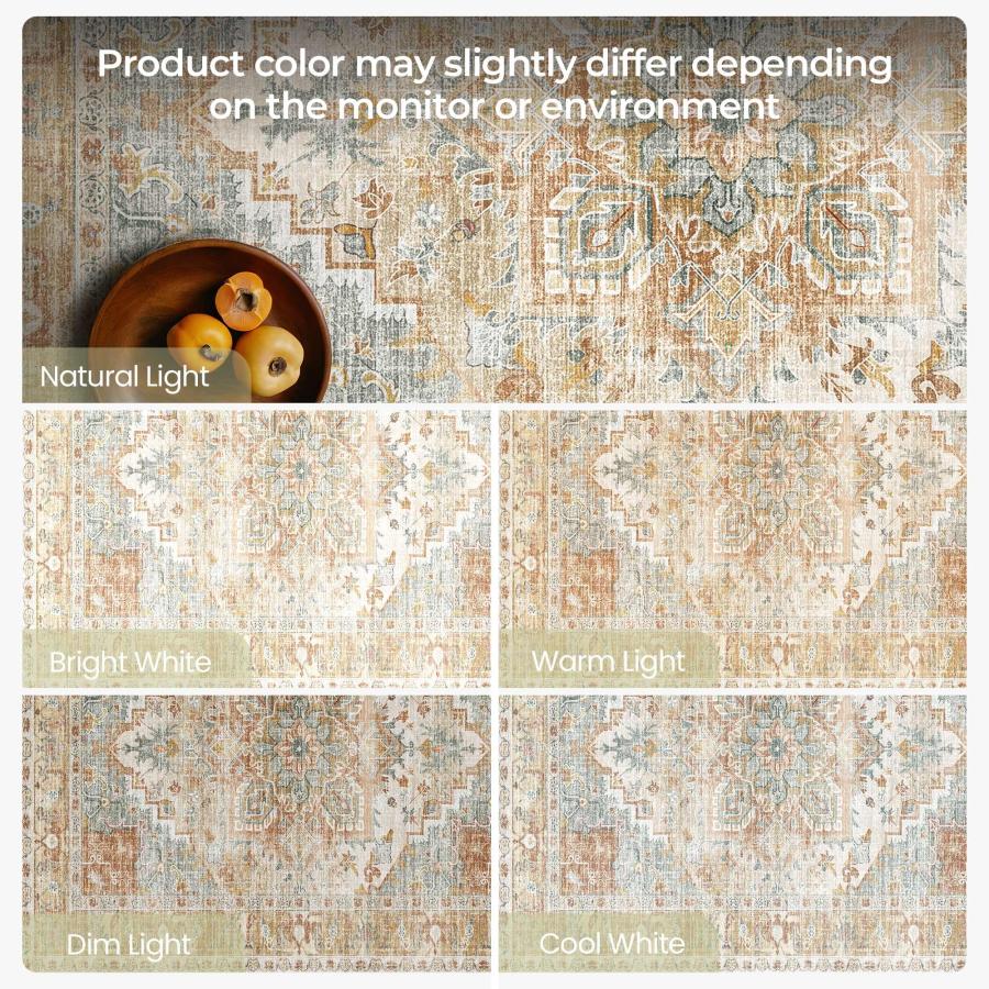 【並行輸入品】Kokia 洗えるエリアラグ 8x10 リビングルーム ボーホー ノンスリップ 薄型 カーペット 汚れ防止 ヴィンテージ オレンジ_6