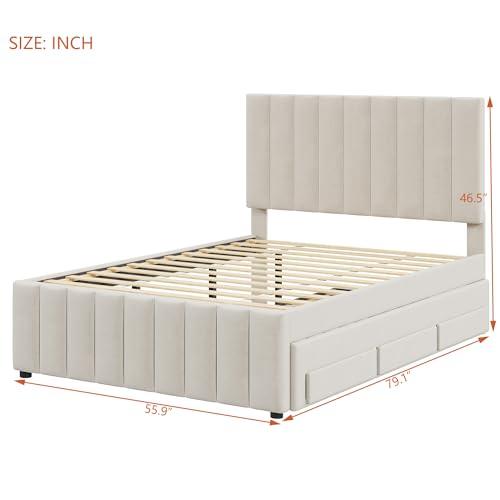 【並行輸入品】 Merax Full Size Bed Frame with Twin Size Trundle and 3 Drawers，_4