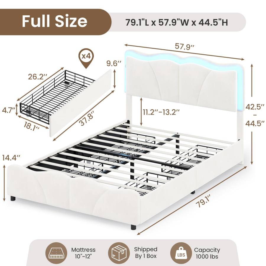【並行輸入品】 Full Size Upholstered LED Bed Frame with Adjustable Chic Petal H_3