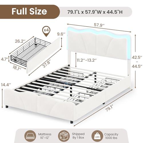 【並行輸入品】 Full Size Upholstered LED Bed Frame with Adjustable Chic Petal H_4