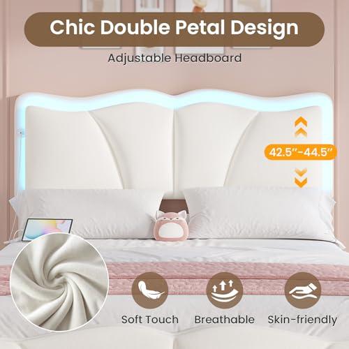 【並行輸入品】 Full Size Upholstered LED Bed Frame with Adjustable Chic Petal H_7
