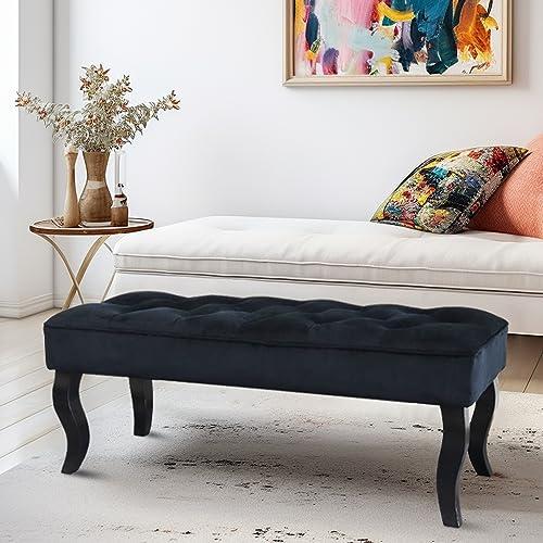 【並行輸入品】 JHY DESIGN Dutch Velvet Ottoman Bench 40" L End of Bed Bench wit_1