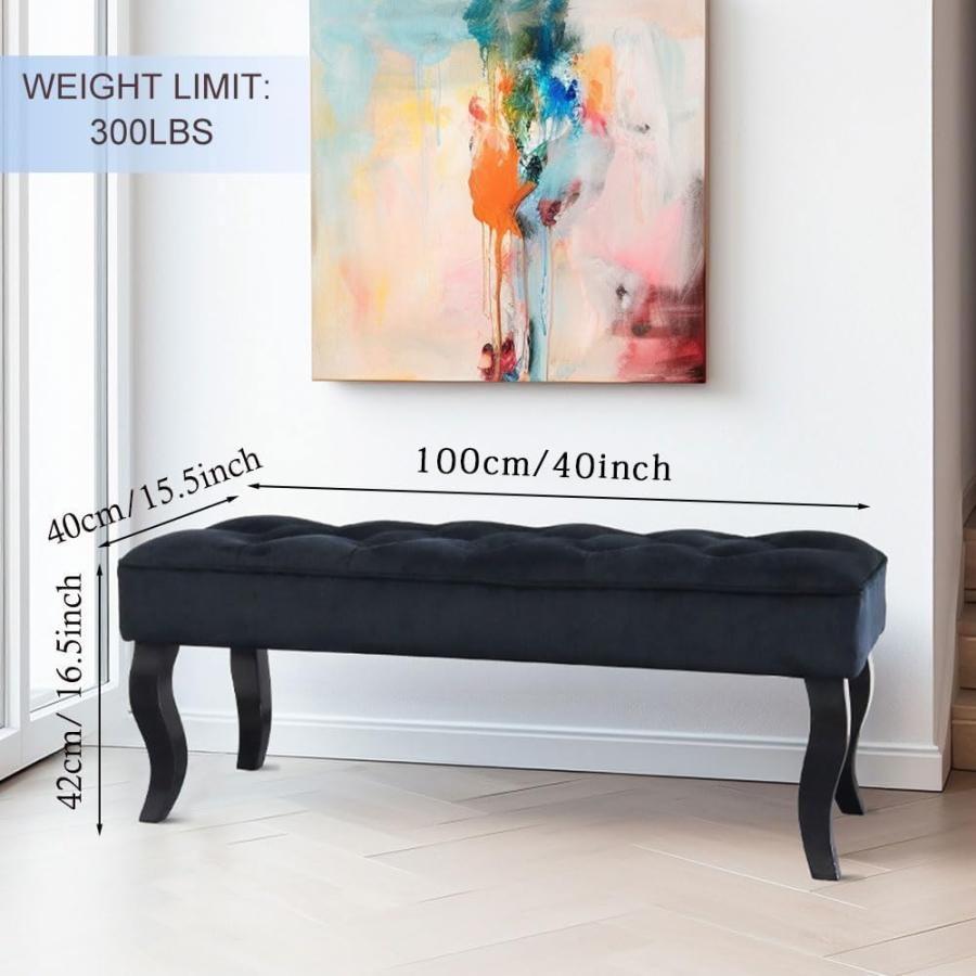 【並行輸入品】 JHY DESIGN Dutch Velvet Ottoman Bench 40" L End of Bed Bench wit_3